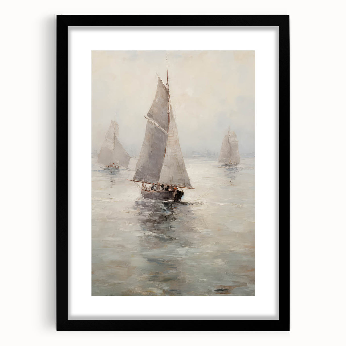 Vintage Landscape Art – Sailing Boats on Calm Waters – Antique Marine Wall Art