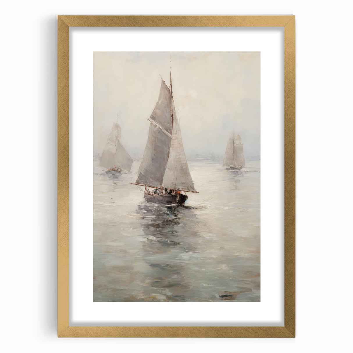 Vintage Landscape Art – Sailing Boats on Calm Waters – Antique Marine Wall Art