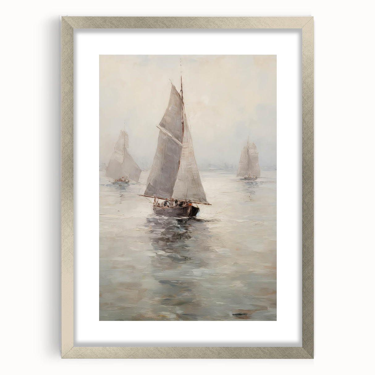 Vintage Landscape Art – Sailing Boats on Calm Waters – Antique Marine Wall Art