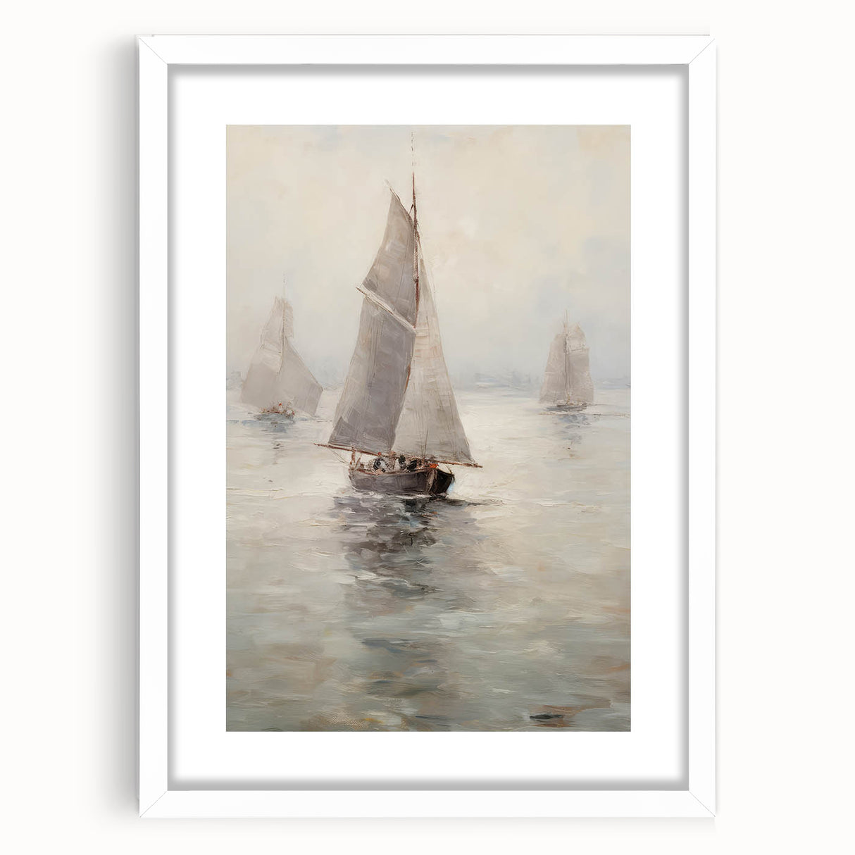 Vintage Landscape Art – Sailing Boats on Calm Waters – Antique Marine Wall Art