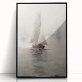 Vintage Landscape Art – Sailing Boats on Calm Waters – Antique Marine Wall Art