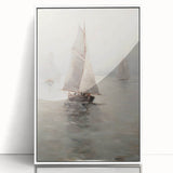Vintage Landscape Art – Sailing Boats on Calm Waters – Antique Marine Wall Art