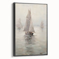 Vintage Landscape Art – Sailing Boats on Calm Waters – Antique Marine Wall Art