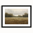 Vintage Landscape Art - Tranquil Field and Trees Under Cloudy Sky