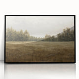 Vintage Landscape Art - Tranquil Field and Trees Under Cloudy Sky