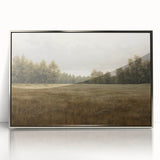 Vintage Landscape Art - Tranquil Field and Trees Under Cloudy Sky