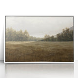 Vintage Landscape Art - Tranquil Field and Trees Under Cloudy Sky