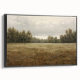 Vintage Landscape Art - Tranquil Field and Trees Under Cloudy Sky