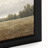 Vintage Landscape Art - Tranquil Field and Trees Under Cloudy Sky