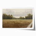 Vintage Landscape Art - Tranquil Field and Trees Under Cloudy Sky