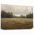 Vintage Landscape Art - Tranquil Field and Trees Under Cloudy Sky