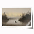 Vintage Boat in Foggy Lake Landscape Art - Tranquil Forest Scene