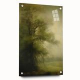 Vintage Landscape Art – Tranquil Tree in Misty Field – Antique Nature Wall Art