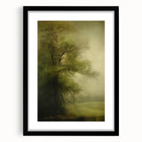 Vintage Landscape Art – Tranquil Tree in Misty Field – Antique Nature Wall Art