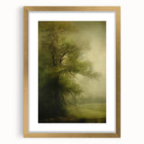 Vintage Landscape Art – Tranquil Tree in Misty Field – Antique Nature Wall Art