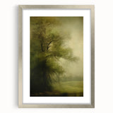 Vintage Landscape Art – Tranquil Tree in Misty Field – Antique Nature Wall Art