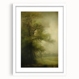 Vintage Landscape Art – Tranquil Tree in Misty Field – Antique Nature Wall Art