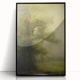 Vintage Landscape Art – Tranquil Tree in Misty Field – Antique Nature Wall Art