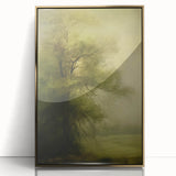 Vintage Landscape Art – Tranquil Tree in Misty Field – Antique Nature Wall Art