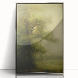 Vintage Landscape Art – Tranquil Tree in Misty Field – Antique Nature Wall Art