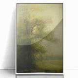Vintage Landscape Art – Tranquil Tree in Misty Field – Antique Nature Wall Art