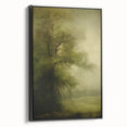 Vintage Landscape Art – Tranquil Tree in Misty Field – Antique Nature Wall Art