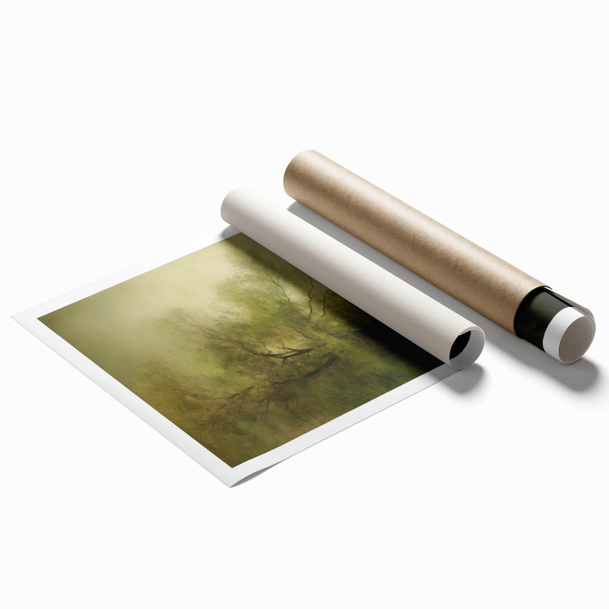 Vintage Landscape Art – Tranquil Tree in Misty Field – Antique Nature Wall Art