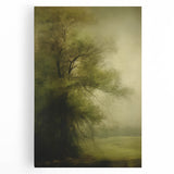 Vintage Landscape Art – Tranquil Tree in Misty Field – Antique Nature Wall Art