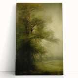 Vintage Landscape Art – Tranquil Tree in Misty Field – Antique Nature Wall Art