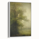 Vintage Landscape Art – Tranquil Tree in Misty Field – Antique Nature Wall Art