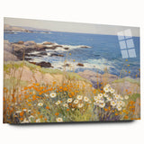 Vintage Landscape Art – Coastal Scene with Flowers and Ocean View