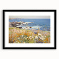 Vintage Landscape Art – Coastal Scene with Flowers and Ocean View