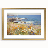 Vintage Landscape Art – Coastal Scene with Flowers and Ocean View