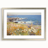 Vintage Landscape Art – Coastal Scene with Flowers and Ocean View