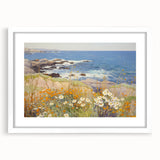 Vintage Landscape Art – Coastal Scene with Flowers and Ocean View