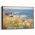 Vintage Landscape Art – Coastal Scene with Flowers and Ocean View