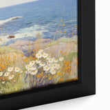 Vintage Landscape Art – Coastal Scene with Flowers and Ocean View