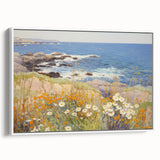Vintage Landscape Art – Coastal Scene with Flowers and Ocean View