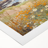 Vintage Landscape Art – Coastal Scene with Flowers and Ocean View