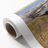 Vintage Landscape Art – Coastal Scene with Flowers and Ocean View