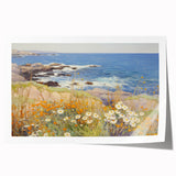 Vintage Landscape Art – Coastal Scene with Flowers and Ocean View
