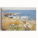 Vintage Landscape Art – Coastal Scene with Flowers and Ocean View