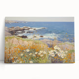 Vintage Landscape Art – Coastal Scene with Flowers and Ocean View