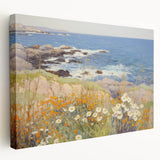 Vintage Landscape Art – Coastal Scene with Flowers and Ocean View