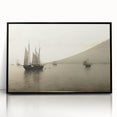 Vintage Landscape Art – Sailboats on Serene Sea in Antique Tones