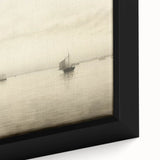 Vintage Landscape Art – Sailboats on Serene Sea in Antique Tones