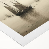 Vintage Landscape Art – Sailboats on Serene Sea in Antique Tones