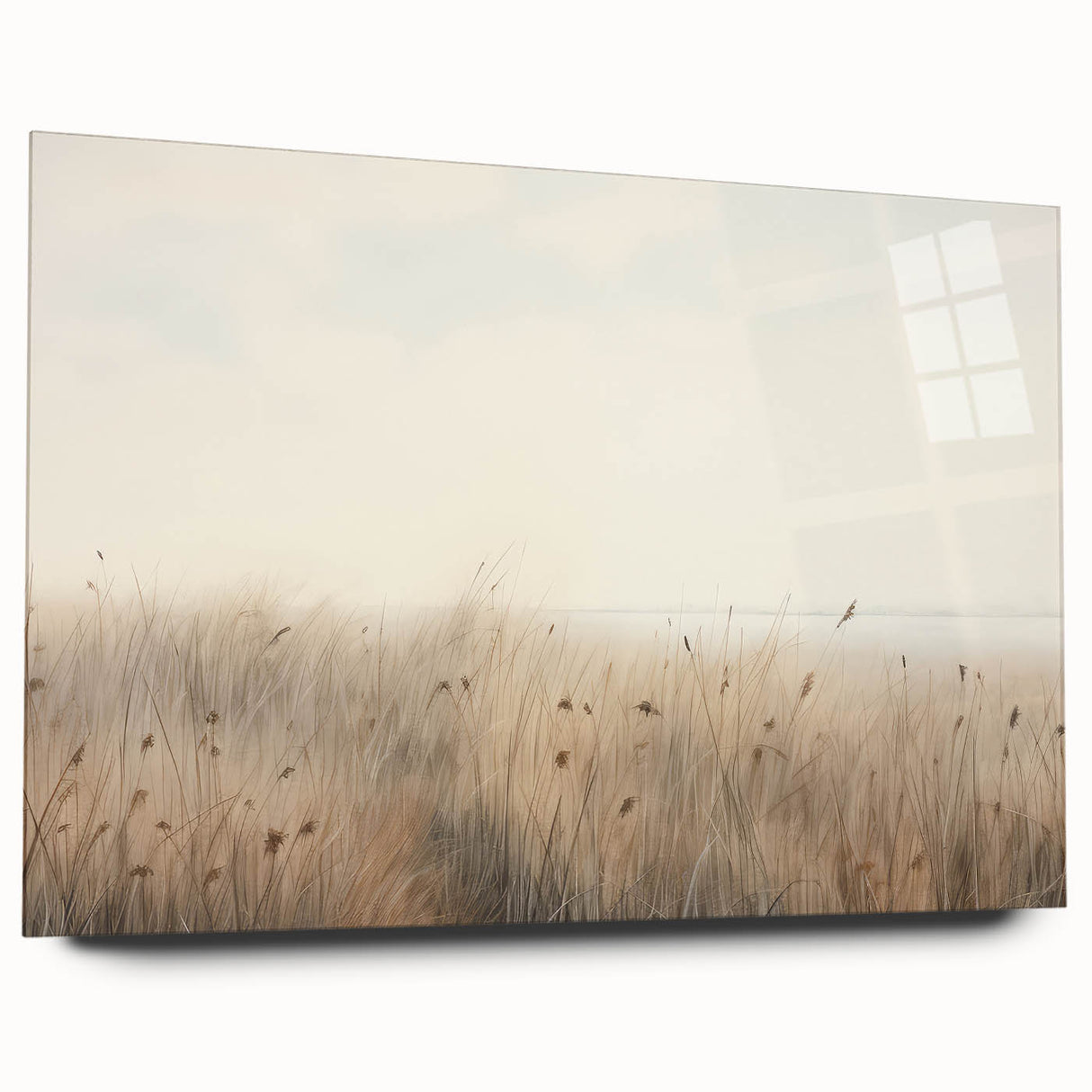 Vintage Landscape Art – Serene Field with Tall Grass and Fog