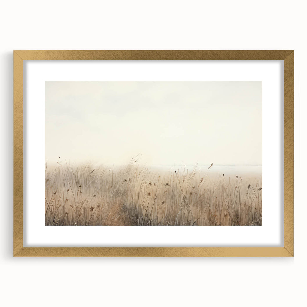 Vintage Landscape Art – Serene Field with Tall Grass and Fog