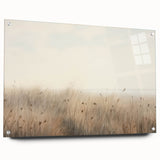 Vintage Landscape Art – Serene Field with Tall Grass and Fog